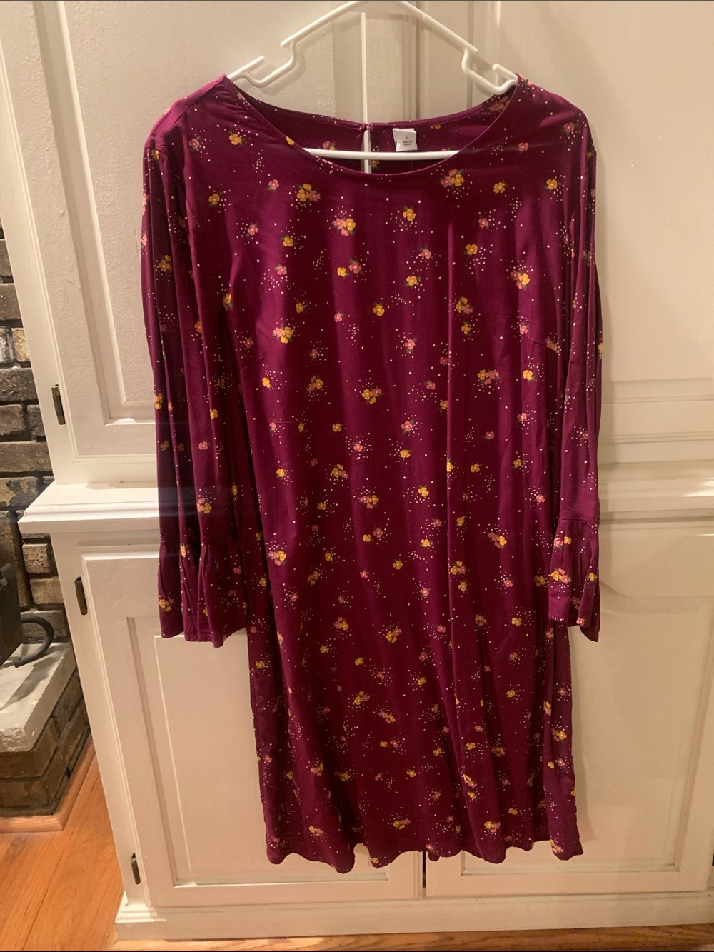 Old Navy Plum Floral Long-Sleeve Shift Dress